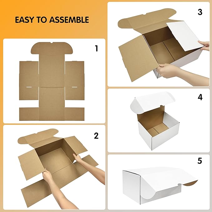 JOWLOT 12x9x6 inch Shipping Boxes Set of 15, White Corrugated Cardboard Box Literature Mailer for Mailing Packing Moving and Storage