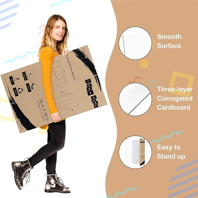 HAUTOCO 36'' x 48'' Trifold Poster Board 2 Pack Large Tri Fold Project Boards White Corrugated Presentation Cardboard for Science Fairs, School Projects, Event Displays, Business