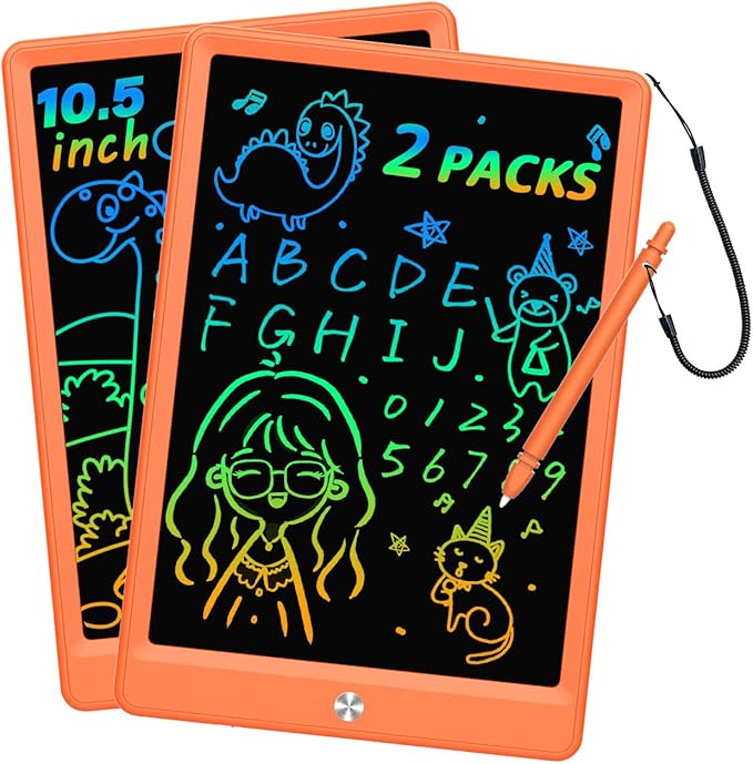 BUKEBU LCD Writing Tablet Doodle Board, Colorful Drawing Pad, Electronic Drawing Tablet, Drawing Pads,Travel Gifts for Kids Ages 3 4 5 6 7 8 Year Old Girls Boys (10.5 inch, Orange&Orange)