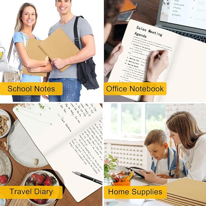 EUSOAR Kraft Notebooks, 12 Packs Large A4 8.5" x 11"，40 Sheets/ 80 Pages Journals in Bulk for Writing, Blank Paper Sketchbooks Composition Travel Journal Notebook Set for Office Work