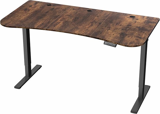 VIVO Electric 63 x 32 in Rustic Standing Desk, Memory Height Adjustment, 1B Series, Holds 220 lbs, Vintage Brown Top Black Frame, DESK-KIT-1B1N