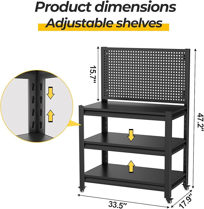 Storage Shelves with Pegboard,Heavy Duty Garage Shelving Units and Storage,Metal Shelving Adjustable Shelves,Garage Storage Rack,Industrial Utility Shelf For Kitchen,Pantry 47.2"H*33.46"W*18"D