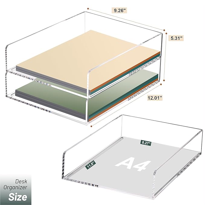HeZone Paper Organizer Letter Tray, Clear Acrylic Paper Tray, School Teacher Office Supplies Organization, Stackable Desk File Organizer, Classroom Decor and Accessories-2 Pack…