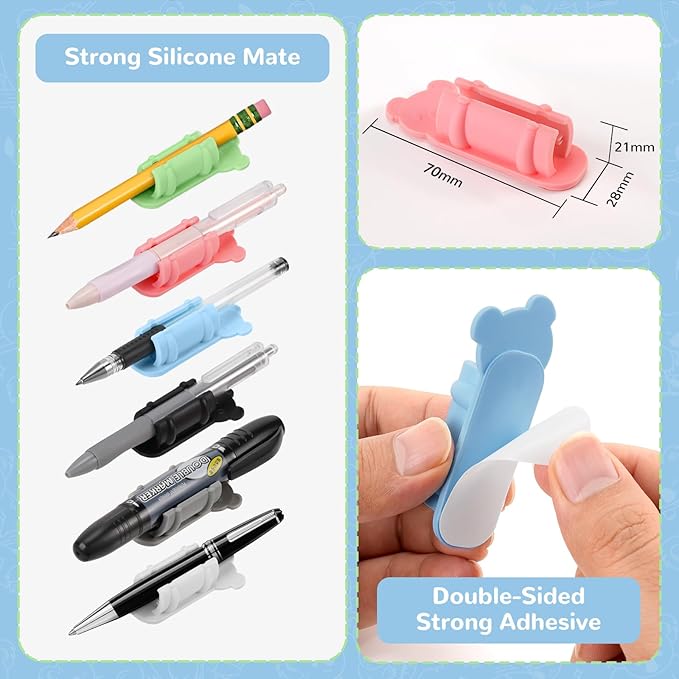 VZZNN 40 Pack Adhesive Pen Holder Clips, Silicone Pencil Holders for Desk, Wall, Whiteboard & Office Organization, Fits Markers, Pens, Pencils (40 Count, Black)