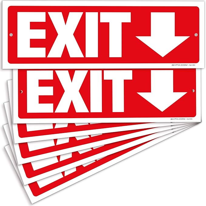iSYFIX Exit Signs - 6 Pack 12x4 Inch Directional Down Arrow Signs, 40 mil Polystyrene Plastic, UV Laminated, Scratch & Fade Resistant, Waterproof - Ideal for Office, Theater, School, Business