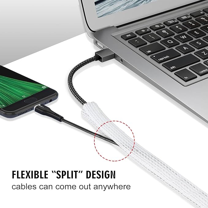 Moxita 25ft - 1/2 inch Cord Protector Cable Sleeve Split Wire Loom Tubing for Power Cord Audio USB Cable, Cord Sleeve Cable Management for TV Computer, Cord Protectors from Pets Chewing, White