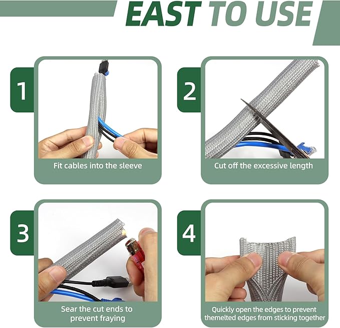 Split Wire Loom Tubing, Cable Protector Sleeve, Braided Cable Management for TV/Computer/Home Theater/Engine Bay, Cord Protectors from Pets No Chew (Grey, 1"-10ft)