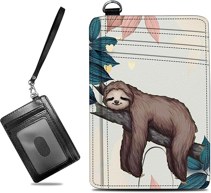 BWEGRHE Small Travel Wallets, Sloth Slim Minimalist Front Pocket Wallet with Wristlet, RFID Blocking PU Leather Credit Card Holder with ID Window Change Purse for Men Women
