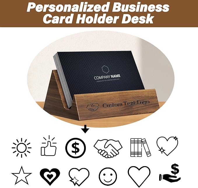 HJX Custom Business Card Holder Desk-Personalized Engraved Wooden Business Card Case Holder, Customized Name Logo Business Card Display Gifts for Men Women (Style1-Black)
