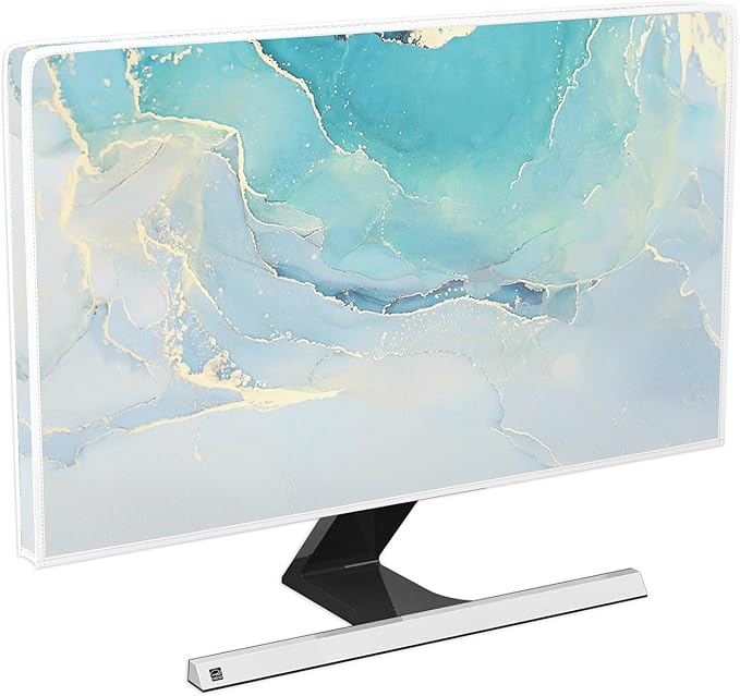 Baocicco Blue Green Marble Monitor Dust Cover 26, 27, 28 Inch Creative Anti-Static Dustproof Monitor Accessories Laptop LCD Cover Modern Screen Monitor Decoration for Tablet Home Office Computer
