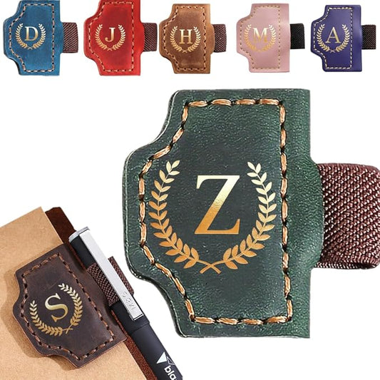 Personalized Mark Bookmark with Pen Holder, Leather Magnetic Book Marker 26 Letters,Custom Initials Page Marks, Gifts for Book Lovers Readers Men Women (Green, Z)