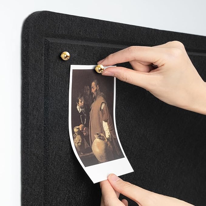 Vision Board 36x24, Thicken Felt Pin Board for Bedroom Dorm or Personal Creative Space with 20 Pushpins and 20 Postcards, Black