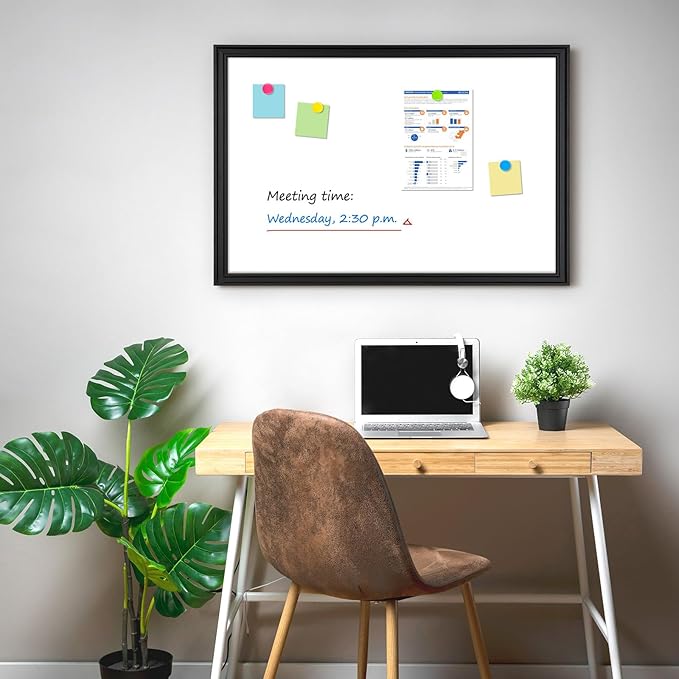 Large White Board for Wall, 36'' x 24'' Magnetic Dry Erase Board, Decorative Whiteboard, Black Vintage Wooden Frame