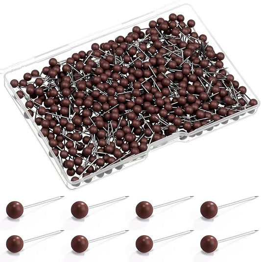 WILLBOND 500 Pack Map Push Pins Map Tacks Small Round Head Push Pins Thumb Tacks for Travel Picture Photo Bulletin Board Wall DIY Craft School Office Home(Brown,1/6 Inch)