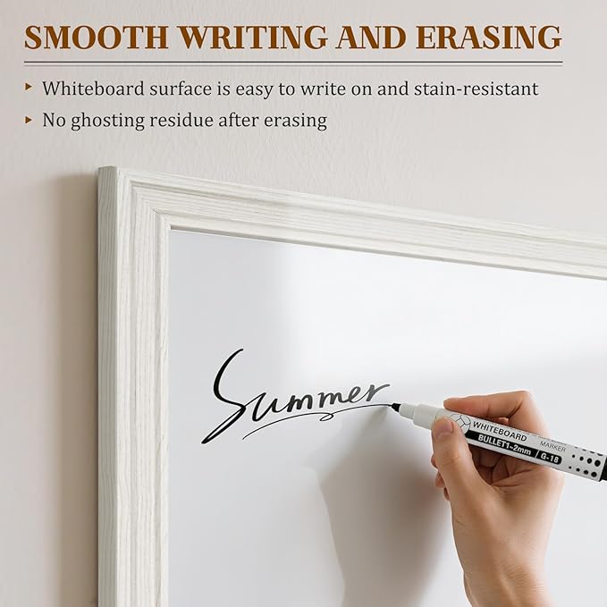 Large White Board for Wall, 36'' x 24'' Magnetic Dry Erase Board, Decorative Whiteboard, White Vintage Wooden Frame