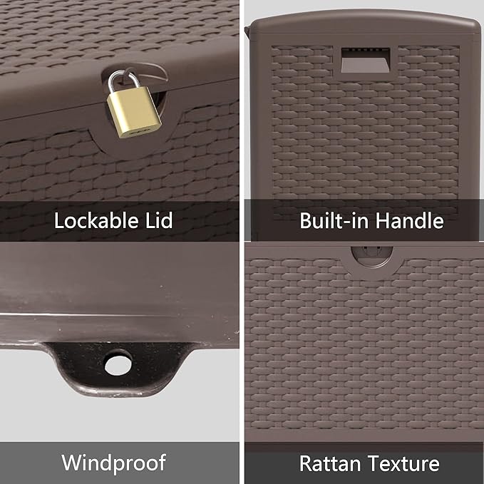 Decksplore 90 Gallon Pro Outdoor Storage Box Waterproof Lockable Resin Deck Box Large, Patio Storage Bin for Pool Accessories Cushion Furniture, Garden Tools, UV-Resistant Outside Delivery Brown