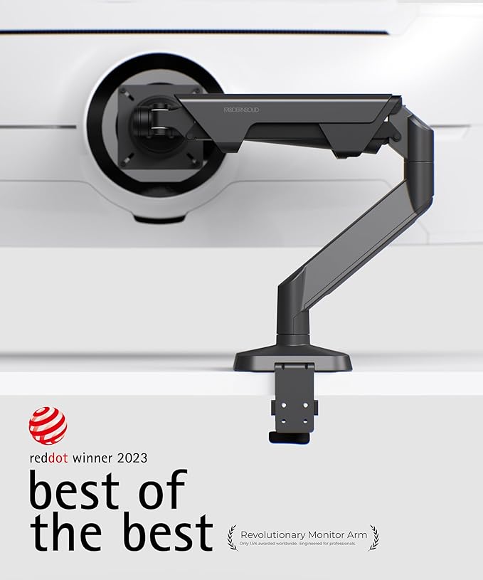 Modernsolid Heavy Duty Monitor Arm Desk Mount for 34-49 Inch Ultrawide Curved Monitors, Supports 14-38 lbs, Gas Spring Ergonomic Full Motion with Cable Management, Red Dot Design Awarded, Black