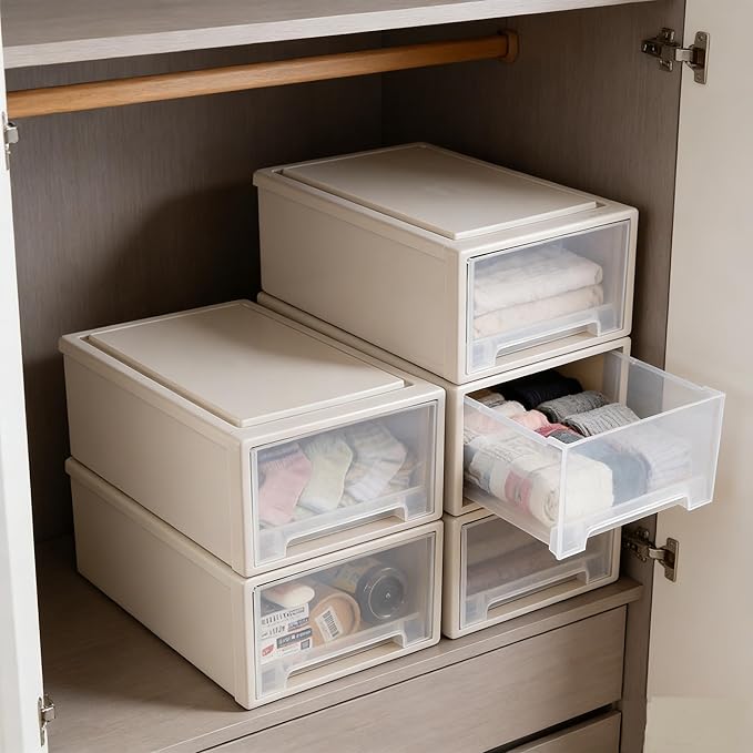 Buyitt 12 Quart Desktop Drawer Storage Unit, Plastic Stackable Storage Drawer, 4 Pack