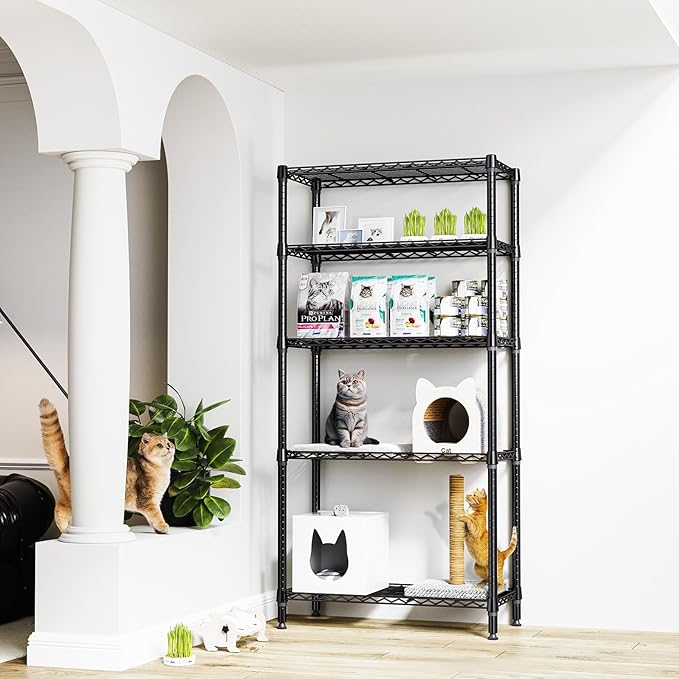 M MZG 1250 lbs 5 Tier Shelf Metal Storage Shelves Shelving Wire Rack Heavy Duty Closet Organizers for Garage Kitchen Bathroom Laundry Black 13.8" D x 35.4" W x 68.5" H