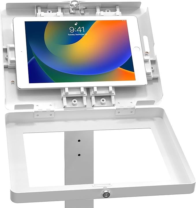CTA Digital Thin Tall Floor Stand Standing 360 Degree Kiosk Display Tablet Holder with Charger Access & Lock for iPad 11 (A16)-Pro 11-inch M4 Air 11-inch M3- iPad 10th Gen - Galaxy Tab & More Tablets