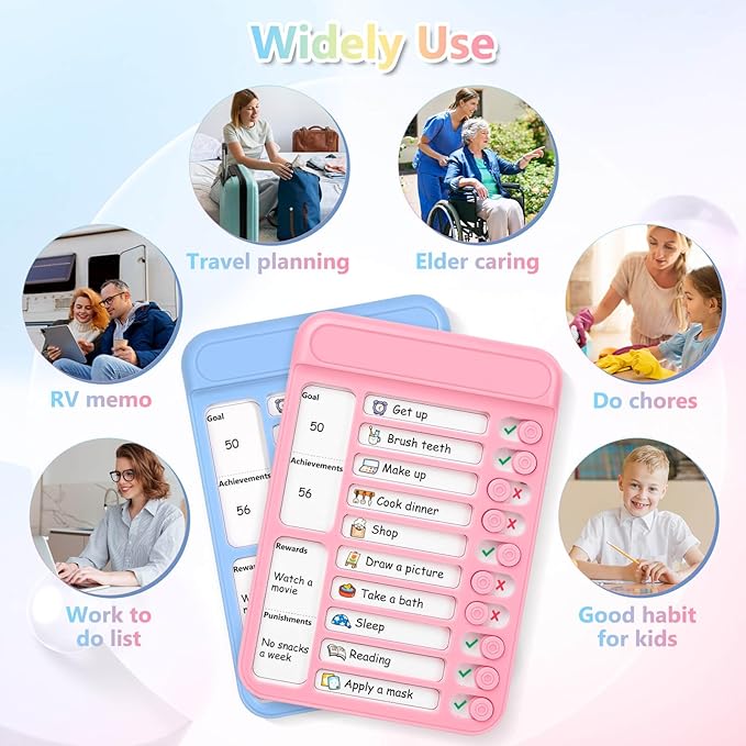 Audab 2Pcs Dry Erase Chore Chart for Kids, Magnetic Checklist Board, My Chores Slider Chart to Do List Board, Routine Chart Schedule Board Task Tracker for Home Refrigerator, Wall, Desk (Blue & Pink)