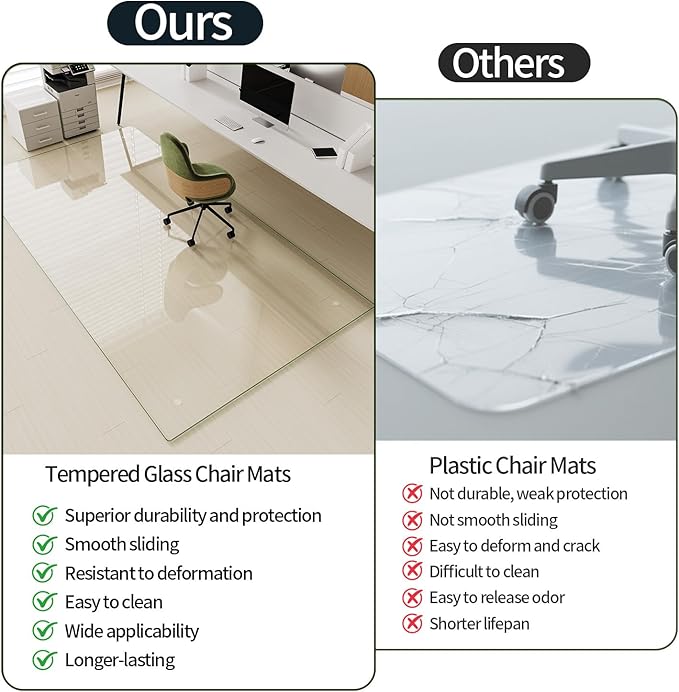 Koonmi Tempered Glass Chair Mat for Hardwood Floors & Carpets, 60" x 80“ Transparent Heavy Duty Office Floor Protector with Noise-Free Gliding Shatterproof for Home Office Desk