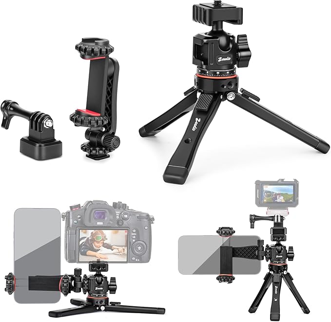 Zeadio Heavy Metal Tripod Kit: 1/4" Screw Adapter Tripod Mount for Travel | Recording | Vlog & Camera | iPhone Vlogging Kit & Camera Stand with 360° Ball Head
