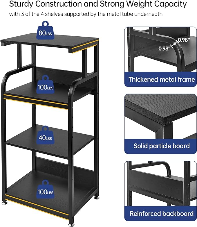 Fannova Printer Stand with Adjustable Shelf, 4 Tier Large Tall Printer Table with Wheels for Home Office Storage and Organization, Rolling Stand Cart for Computer Tower CPU Shredder, Black