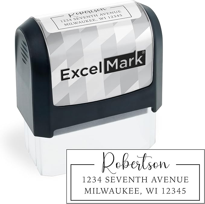 ExcelMark Address Stamp - Custom Return Address Stamp with Elegant Designs, Vibrant Colors & Patterns – Perfect for Mail, Invitations & Gifts (Black Mount, Signature Frame)