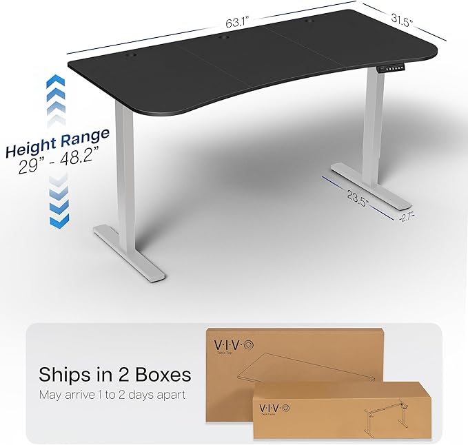 VIVO Electric 63 x 32 in Standing Desk, Memory Height Adjustment, 1B Series, Holds 220 lbs, Black Top Gray Frame, DESK-KIT-1G1B