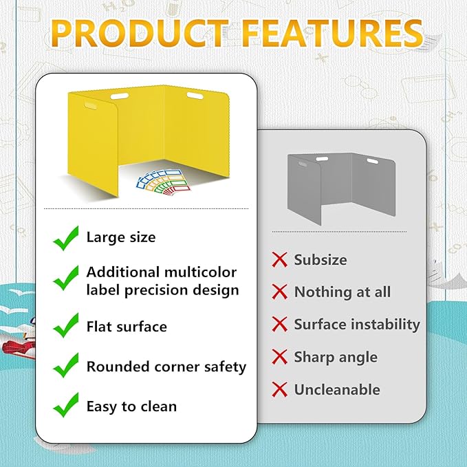 24 Pcs Desk Dividers for Students 14 × 17.5 × 14 Inch Plastic Waterproof Privacy Folders Shields Test Dividers with Yellow Classroom Privacy Boards for School Study Teacher Supplies(Yellow)