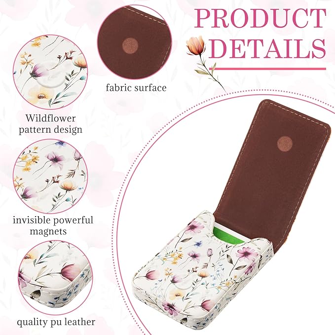 Outus 2 Pieces Business Card Holder, PU Leather Business Card Case Pocket Wallet with Magnetic Shut for Valentines Gift Men Women(Pink and White,Floral)