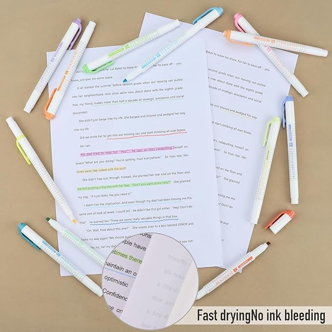 EooUooIP Dual-Tip Highlighter Set, 12 Pack, Pastel Highlighter Assorted Colors, Chisel and Fine Tips Bible Highlighters, No Bleed Highlighters Markers for Bible Journals Planners Books Notes