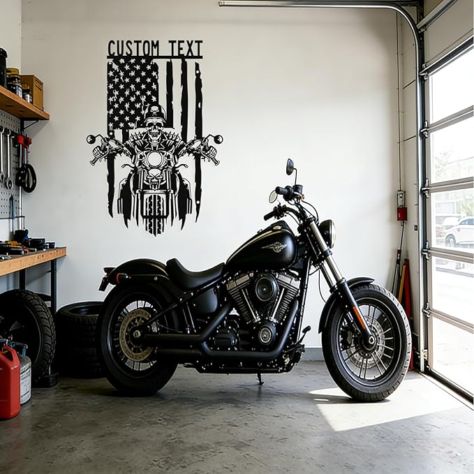 Custom US Flag Motorcycle Metal Sign Personalized Biker Name Signs Custom Garage Decor Motorbikes Wall Art Decor Motorcycle Sign Men Room Decorate Gifts for Men Husband Rider