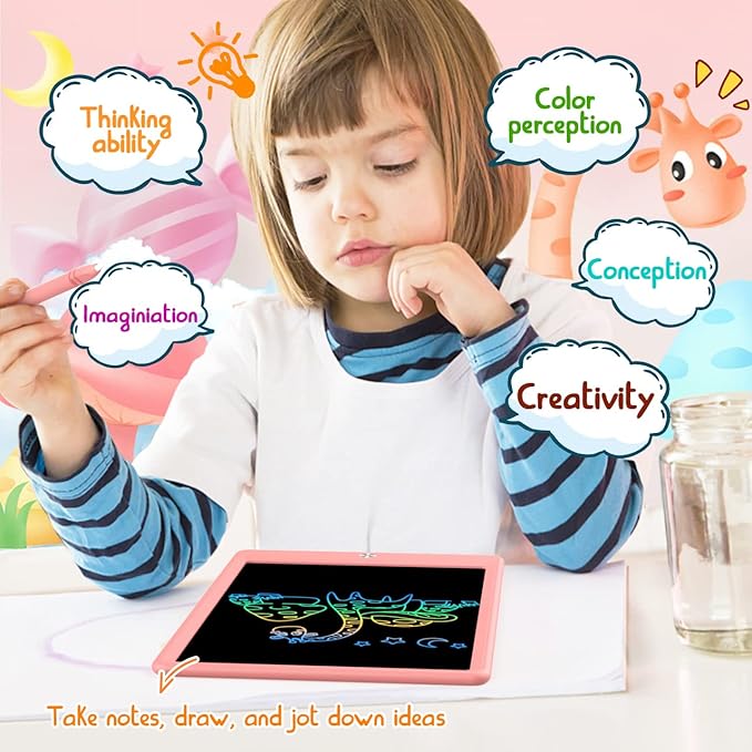 BUKEBU LCD Writing Tablet Doodle Board,12.5 inch Colorful Drawing Pad,Electronic Drawing Tablet, Drawing Pads,Travel Gifts for Kids Ages 3 4 5 6 7 8 Year Old Girls Boys (Pink)