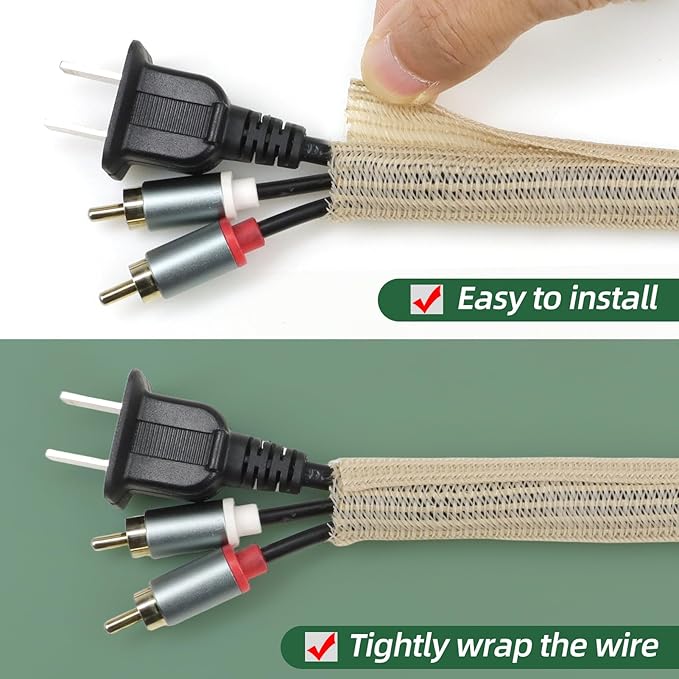 Split Wire Loom Tubing, Cable Protector Sleeve, Braided Cable Management for TV/Computer/Home Theater/Engine Bay, Cord Protectors from Pets No Chew (Wood Color, 1/2"-25ft)