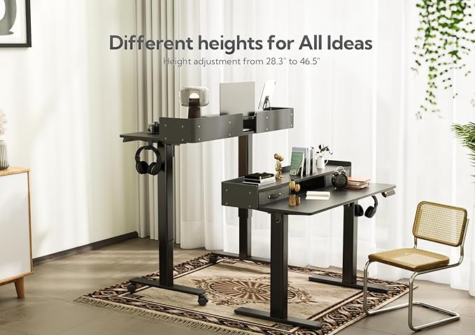 Claiks Standing Desk with Drawers, Adjustable Stand Up Electric Standing Desk Adjustable Height with Storage Shelf and Splice Board, 59 Inch, Black