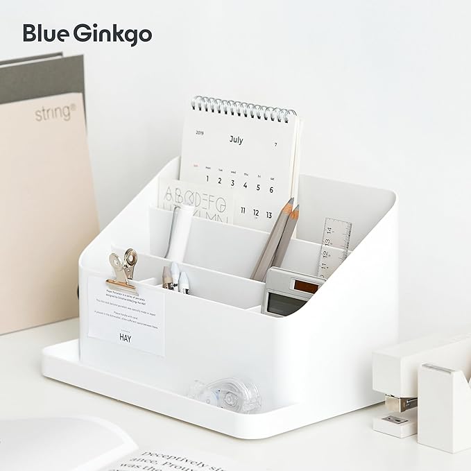 BLUE GINKGO Desk Organizer – Korean-Made Office Storage for Pens, Notes, Mail, and Supplies (Green)