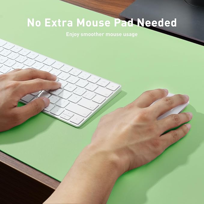 Aothia Faux Leather Desk Mat – Large Mouse Pad, Non-Slip PU Leather Blotter, Waterproof Writing Surface for Office and Home (Foam Green, 47.2" x 23.6")