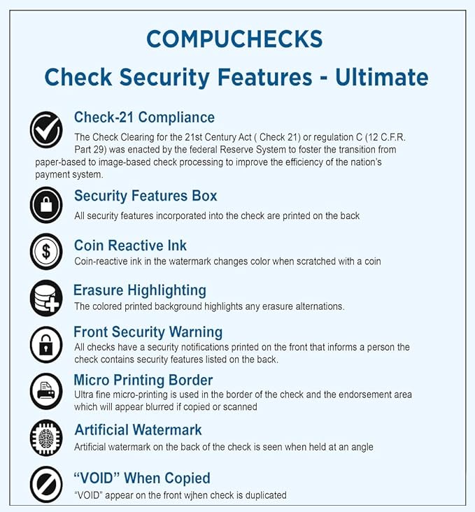 Compuchecks Check on Top Blank Check Paper - 1000 Pack, Quick-Books & Laser Printer Compatible - Security Business Checks with Voucher - 8.5" x 11" Blue Marble