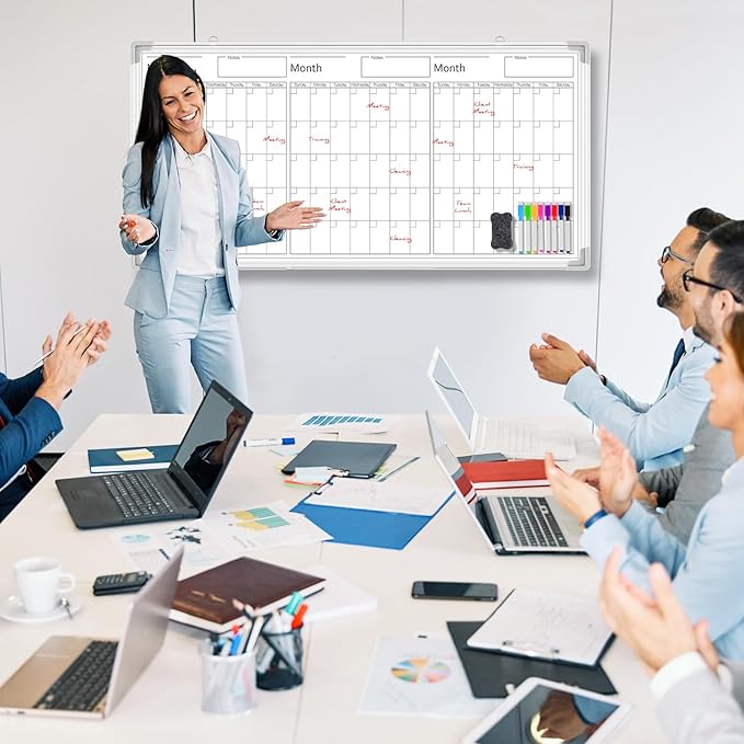 Lincia 36" x 18" Magnetic Horizontal 3 Month Dry Erase Calendar for Wall Undated Dry Erase Wall Calendar Planner Aluminum Frame Whiteboard Calendar for Home Office Projects Wall Fridge