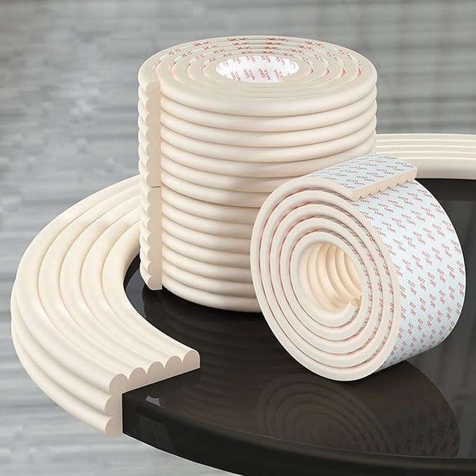 Soft Extra-Wide Edge Protector for Baby, 16.4ft Baby Proofing Edge Guards Padding Self-Adhesive Double Sided Tape, Proof Foam Padding for Sharp Edges, Table, Desk, Furniture Black Rice White