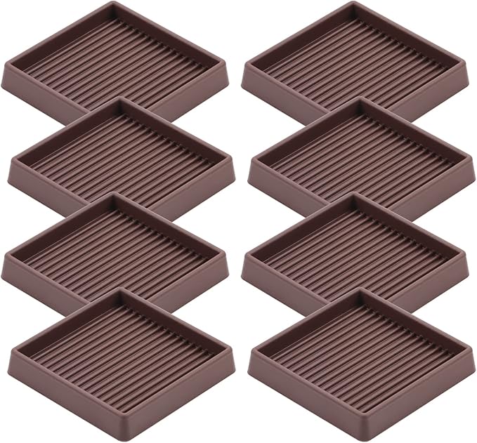 VOCOMO 3X3 Rubber Caster Cups, Non Slip Furniture Pads, Anti-Slip Furniture Gripper, Anti Skid Furnitures Feet, Anti Slide Floor Protector for Bed Couch Stoppers (Brown, 8 Pack)
