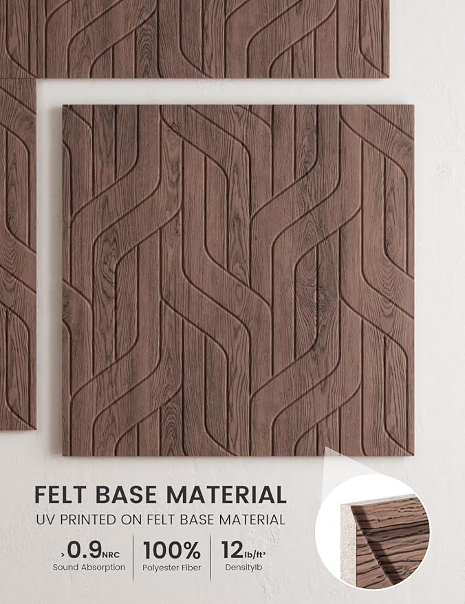 Fluxynara Large Felt Bulletin Board,Cork Board Alternative 70.87'' x 47.24'' Art Acoustical Wall Panels-6 Pack with 60 Adhesive Tabs,for Recording Studio/Home Offices-Walnut/Artistic