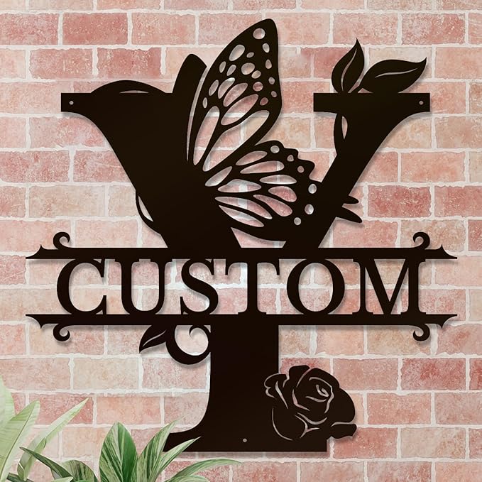 Personalized Custom Letter Name metal Signs,Custom Black Letter Monogram Wall Art Decor,Metal Signs Plaques Outdoor wall Decorative Signage (Y)