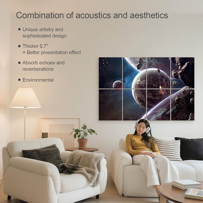 UMIACOUSTICS 8 Pcs 0.7Inch Thick Art Acoustic Panels, Total 47.2” x 31.5” Decorative Acoustical Wall Panels, Sound Absorbing Art Panels for Home, Office, Hotel, Recording Studio, Supernova