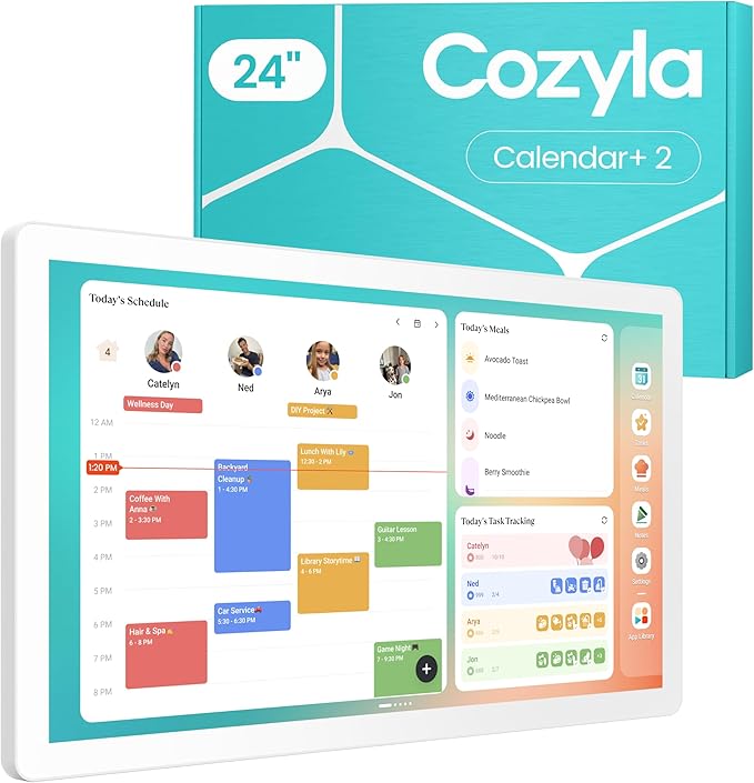 Cozyla Mate Calendar+ 2: 24" Digital Calendar Wall Touch Screen Chore Chart Customizable Dashboard Smart Electronic Display for Family Schedules Meal Plan All App Support Wall Mount Planner for 2026