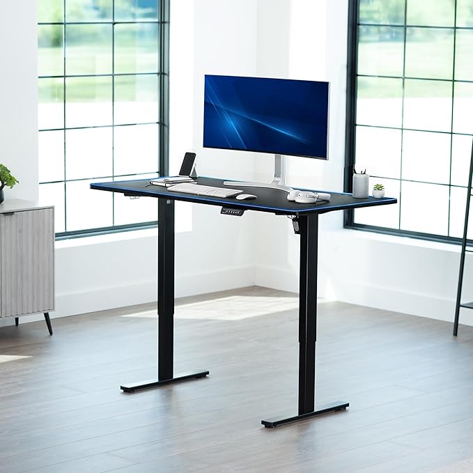 VIVO Electric 60 x 30 in Standing Desk with Full-Size RGB Mouse Pad, Memory Height Adjustment, 1B Series, Holds 220 lbs, Black Top Black Frame, DESK-KIT-1B6BP-30