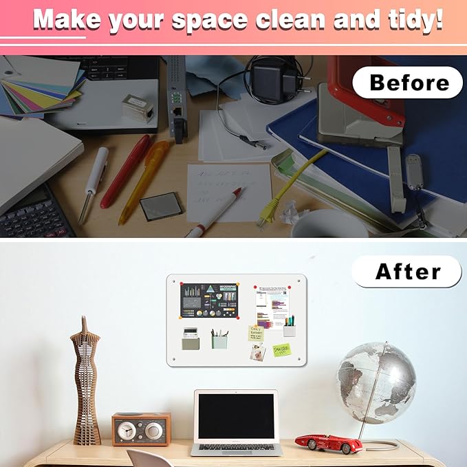 4 Pack White Magnetic Board,17.5" x 11.4" Magnet Bulletin Board to Display Magnetic Notes, Poetry, Photos, Suitable for Wall, Refrigerator, Cabinet etc, Come with 16 Plastic Anchor Bolts and Screws