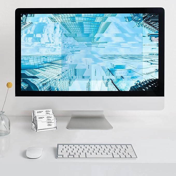 Meschett 3 Pack Clear Acrylic Business Card Holder,2 Tier Premium Acrylic Clear Business Card Holder Stand for Desk Fits 100 Business Cards